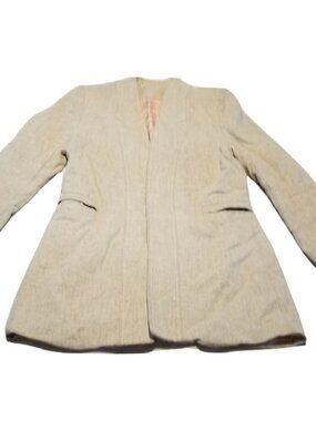 Vintage Christian Open Front  Blazer Women Size 32 Beige Pink Lining